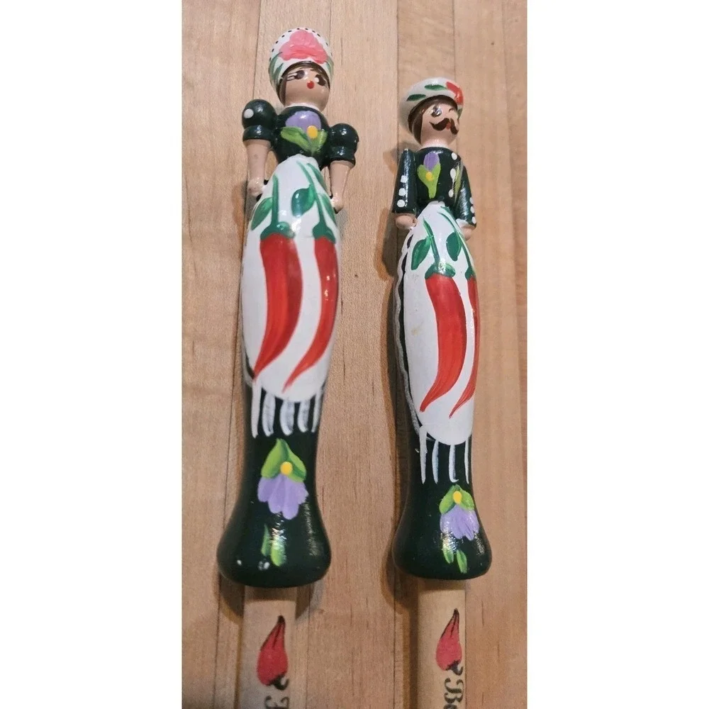 Hungarian Folk Art Wooden Spoon & Fork Set Hand Painted Paprika Kitchen Decor